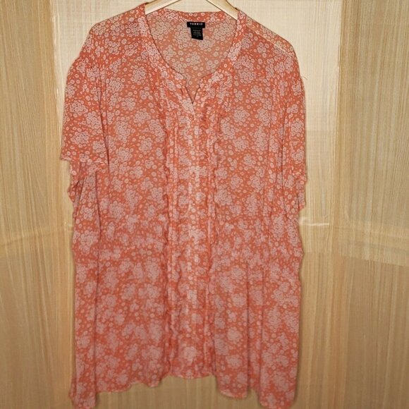 Torrid Womens Orange White Short Sleeve Floral Blouse 6X - Picture 1 of 8